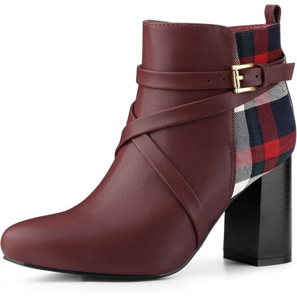 ✨Women's Purpel Pointy Toe Crisscross Strap Buckle Chunky Heels Ankle Booties - Picture 1 of 6